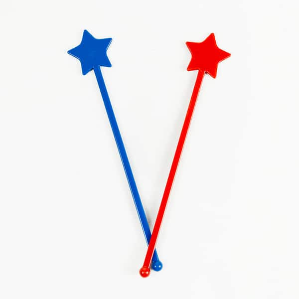 Red and Blue Star Top Swizzle Stir Sticks (Pack of 8)