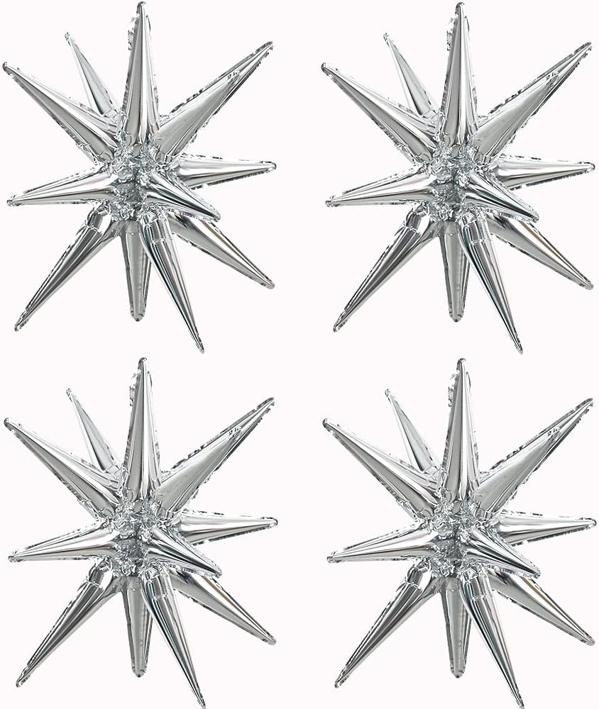 22 inch Silver Explosion Starburst Mylar Balloon (4 pack)